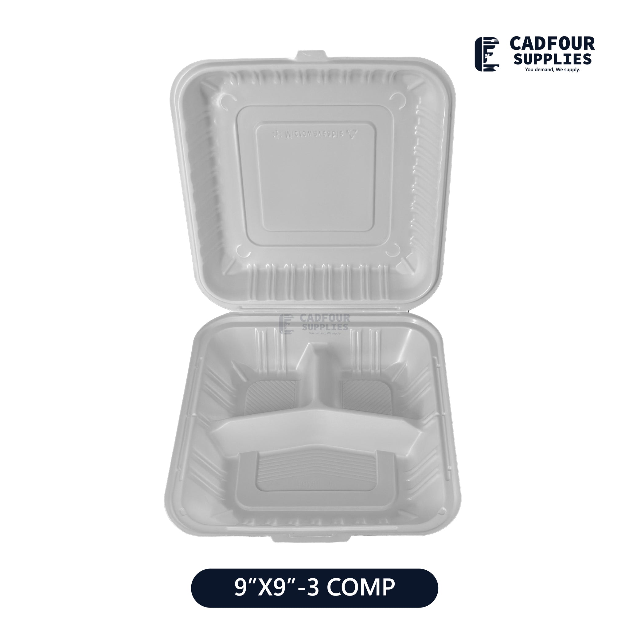 9x9 Plastic Hinged Lid Containers 3 Compartments-SLPP 903