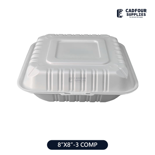 8x8 Plastic Hinged Lid Containers 3 Compartments-SLPP 803