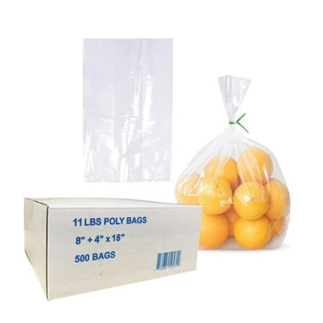 11 lb Clear Poly Bags 8" + 4" x 18" – 500 Bags/Case