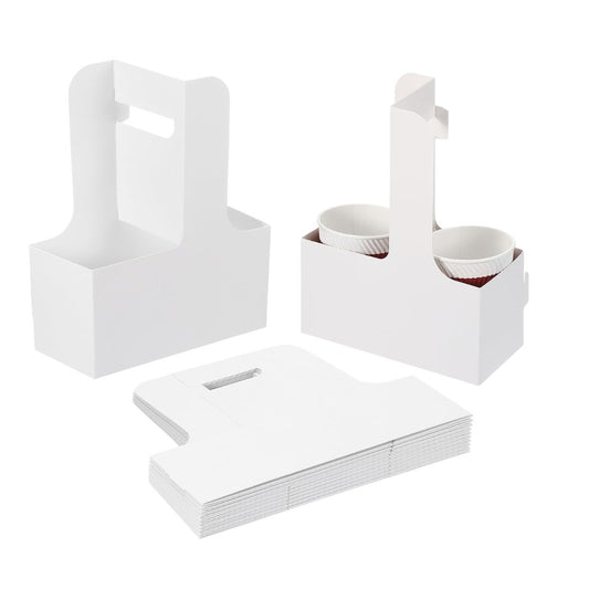 2 cup white beverage carrier with handle for coffee, tea, takeaway drinks, and food service