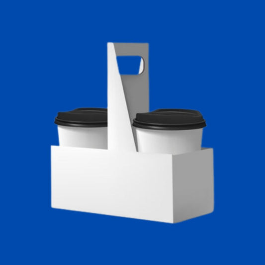 2 cup white beverage carrier with handle for coffee, tea, takeaway drinks, and food service