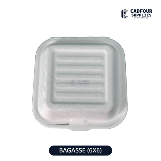 6x6 Bagasse Clamshell Containers 1 Compartment