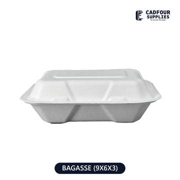 9x6 Bagasse Clamshell Containers 1 Compartment