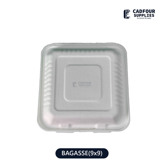 9x9 Bagasse Clamshell Containers 1 Compartment