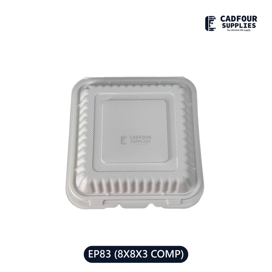 8x8 Plastic Hinged Connected Lid Containers 3 Compartments-LR EP83