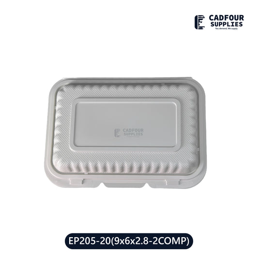9x6 Plastic Hinged Connected Lid Containers 2 Compartments-LR EP205-20