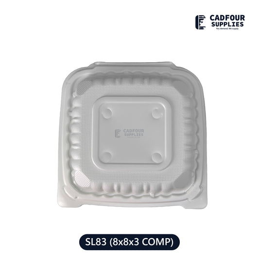 8x8 Plastic Hinged Lid Containers 3 Compartments-SL83