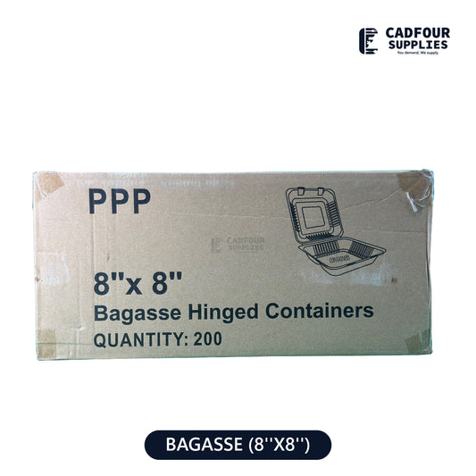 8x8 Bagasse Clamshell  Containers 1 Compartment