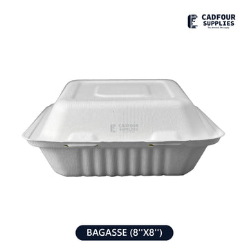 8x8 Bagasse Clamshell  Containers 1 Compartment