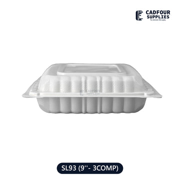 9x9 Plastic Hinged Lid Containers 3 Compartments-SL93