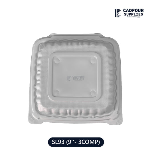 9x9 Plastic Hinged Lid Containers 3 Compartments-SL93