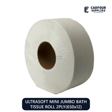 White Bathroom Tissue Roll 2 Ply 650x12 Ultra Soft Mini Jumbo- DuraPlus