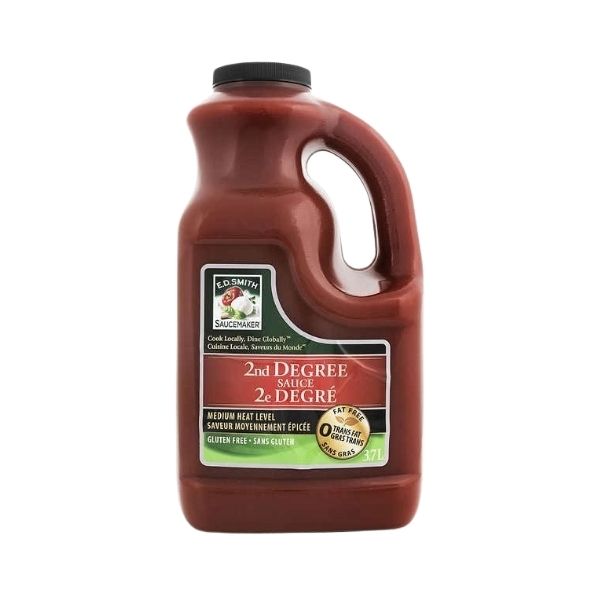 2nd degree sauce label showing medium heat level and features
