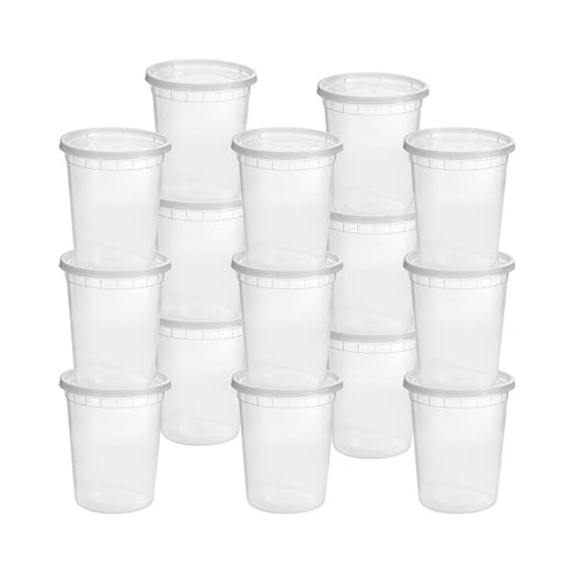 32oz Deli Plastic Clear Round Containers W/Clear Lids- S32