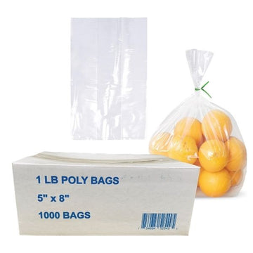 clear poly bag filled with small oranges tied at top