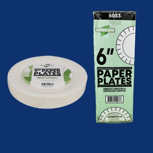 Close-up of 6 inch uncoated compostable paper plate