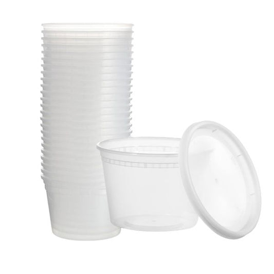 Box of 200 Eco-Craze 25oz (750ml) Round Kraft Paper Containers.
