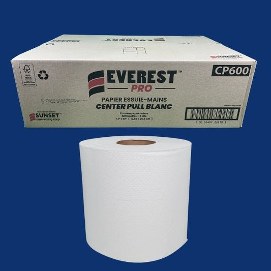 Everest Pro Center Pull Towel,6 Rolls of 2-Ply Hand Towels, 600 Sheets Per Roll (CP600)