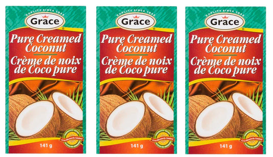 Pack of Grace Coconut Cream featuring smooth, rich coconut extract in vibrant tropical packaging, ideal for curries, soups, desserts, and Caribbean-inspired dishes.