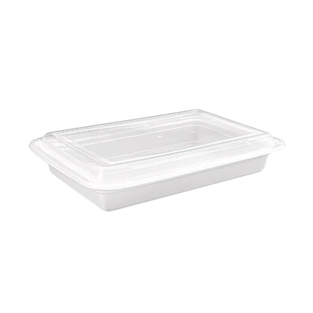 Hotpack 58oz White Rectangular Food Container with Clear Lid – Microwavable 