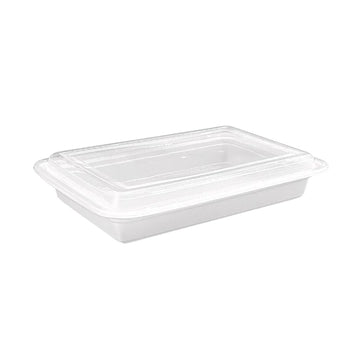 Hotpack 58oz White Rectangular Food Container with Clear Lid – Microwavable 