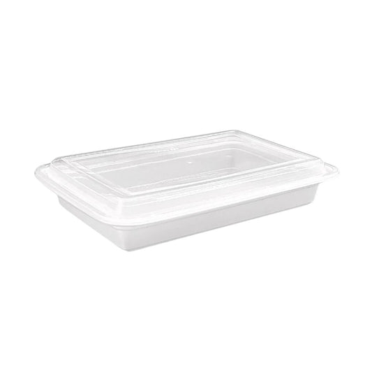 Hotpack 58oz White Rectangular Food Container with Clear Lid – Microwavable 