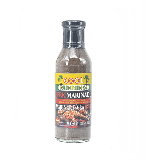 Bottle of Cool Runnings jerk marinade on a white background