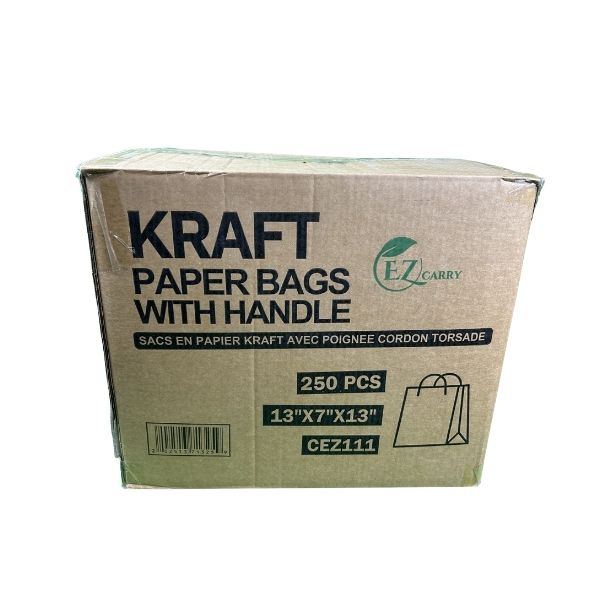 Kraft Paper Bags With Handles 13x7x13 – 250 Pack