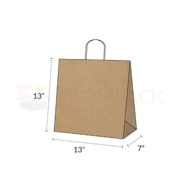 Kraft Paper Bags With Handles 13x7x13 – 250 Pack