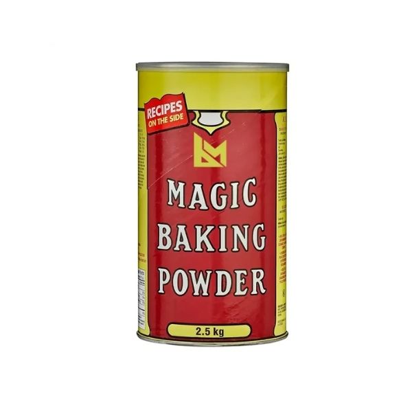 Industrial 2.5 kilogram container of Magic Baking Powder for commercial bakeries
