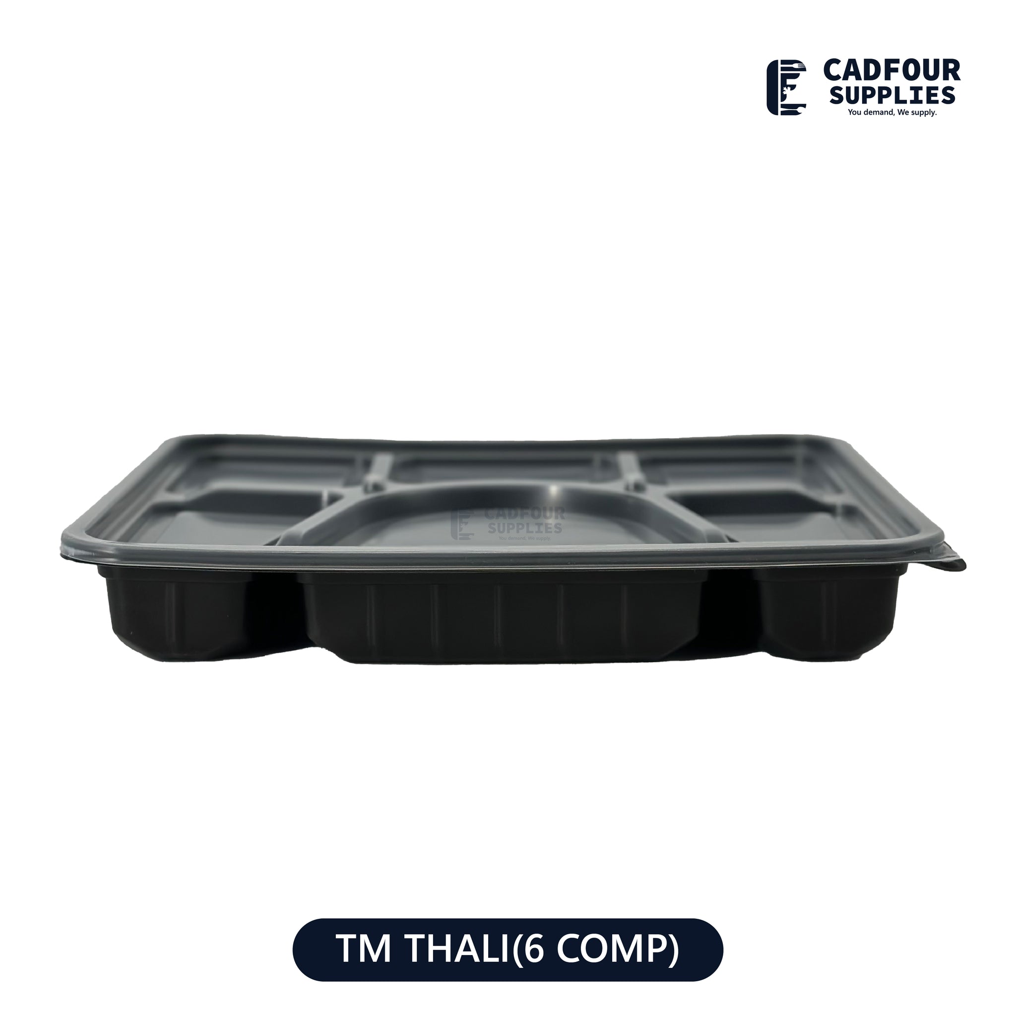 6 Compartment Rectangular Plastic Container W/ Clear Lid- TM Thali