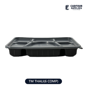 6 Compartment Rectangular Plastic Container W/ Clear Lid- TM Thali