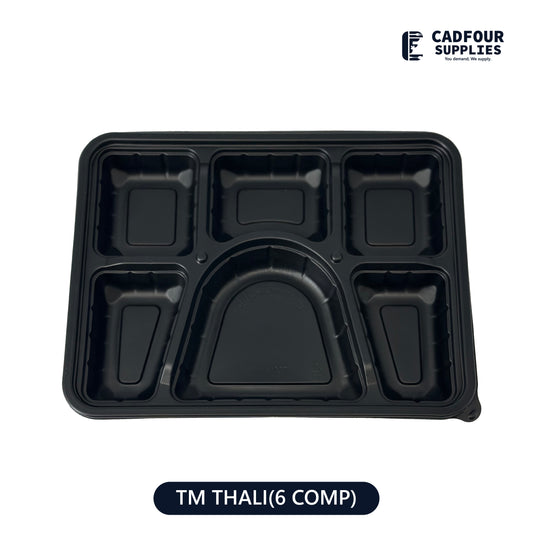 6 Compartment Rectangular Plastic Container W/ Clear Lid- TM Thali