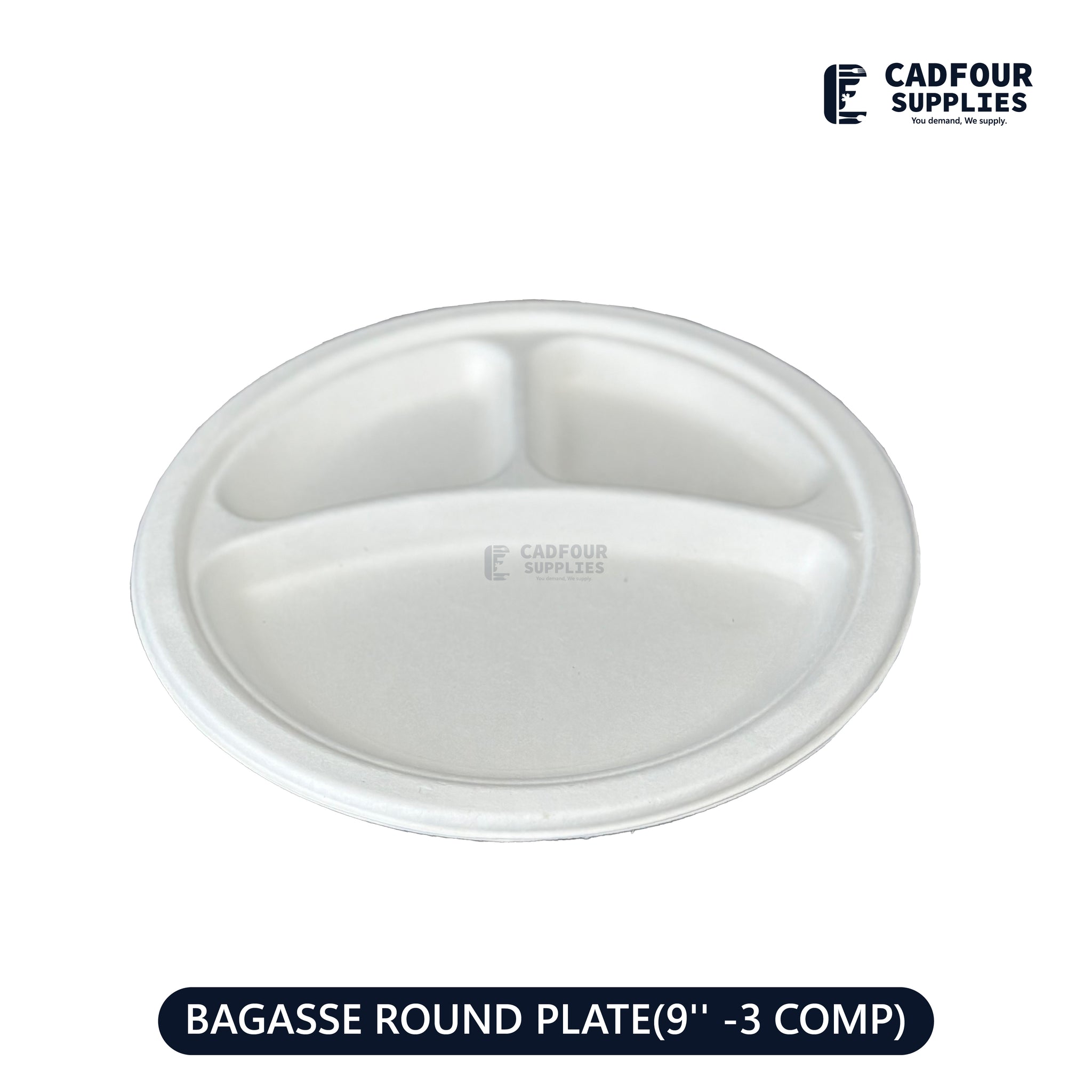 9" Baggasse  Round Paper Plates 3 Compartments