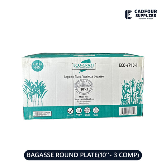 10" Baggasse  Round Paper Plates 3 Compartments