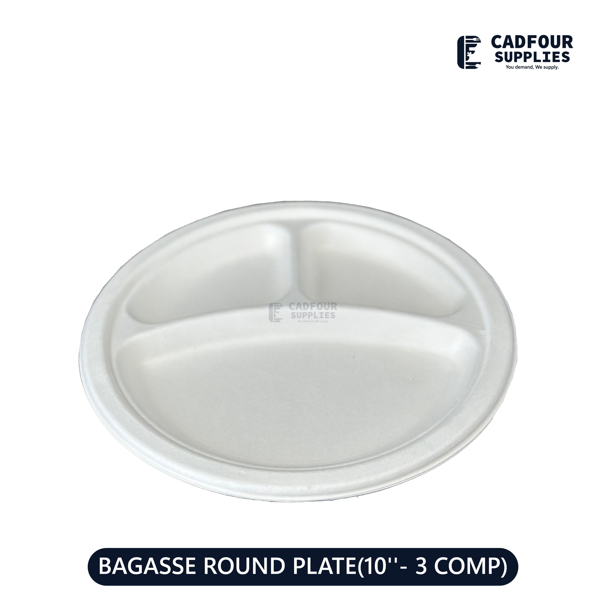 10" Baggasse  Round Paper Plates 3 Compartments