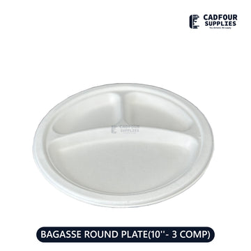 10" Baggasse  Round Paper Plates 3 Compartments