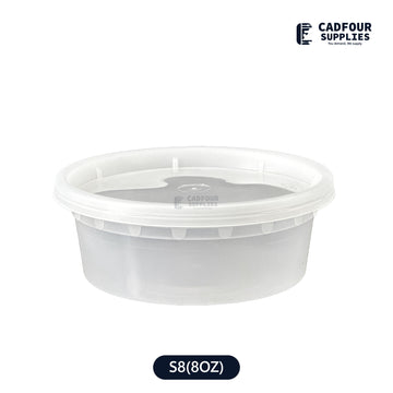 8oz Deli Plastic Clear Round  Containers W/Clear Lids- S8