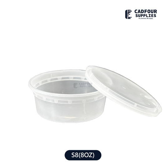 8oz Deli Plastic Clear Round  Containers W/Clear Lids- S8