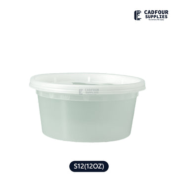 12oz Deli Plastic Clear Round Containers W/Clear Lids- S12