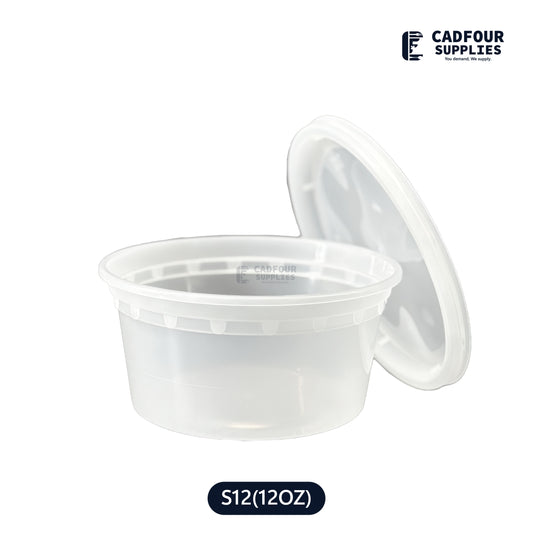 12oz Deli Plastic Clear Round Containers W/Clear Lids- S12
