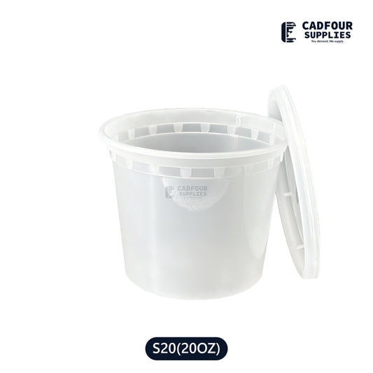 20oz Deli Plastic Clear Round Containers W/Clear Lids - S20