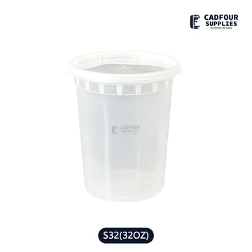 32oz Deli Plastic Clear Round Containers W/Clear Lids- S32