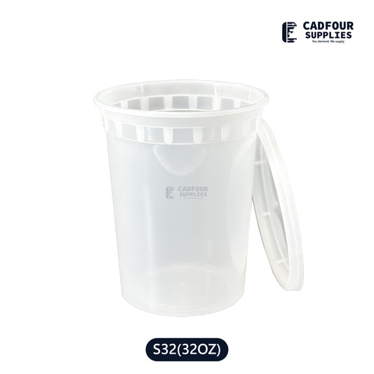 32oz Deli Plastic Clear Round Containers W/Clear Lids- S32
