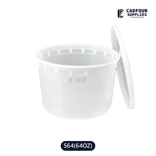 64oz Deli Plastic Clear Round Containers W/Clear Lids- S64
