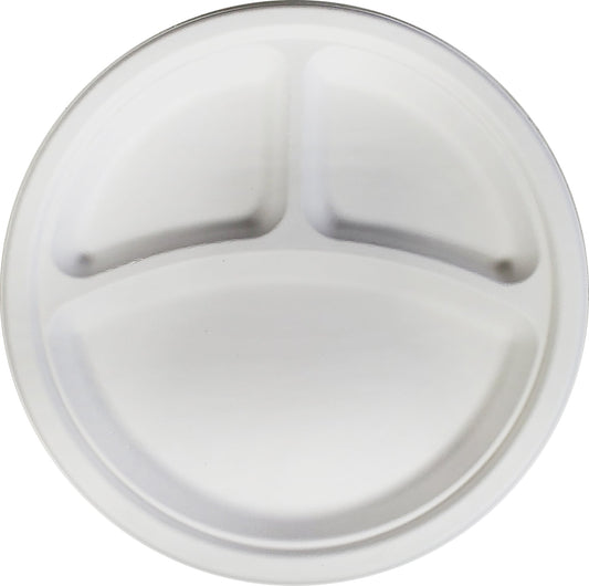 10" Baggasse Round Paper Plates 3 Compartments