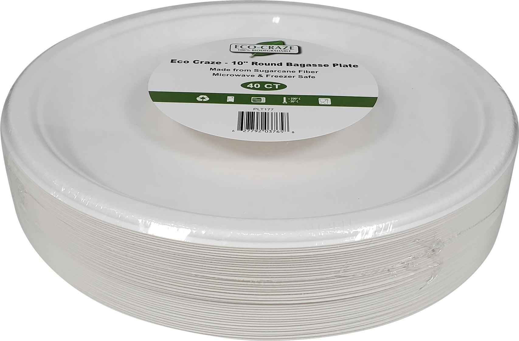 10" Baggasse Round Paper Plates 125 pcs/ Sleeve