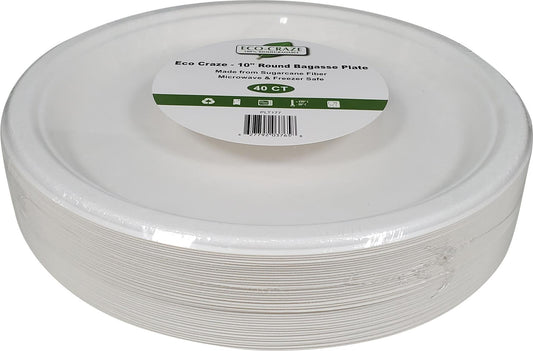 10" Baggasse Round Paper Plates 125 pcs/ Sleeve