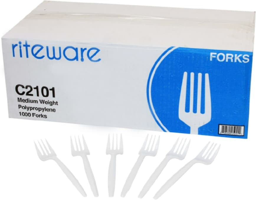 White plastic forks medium weight case of 1000