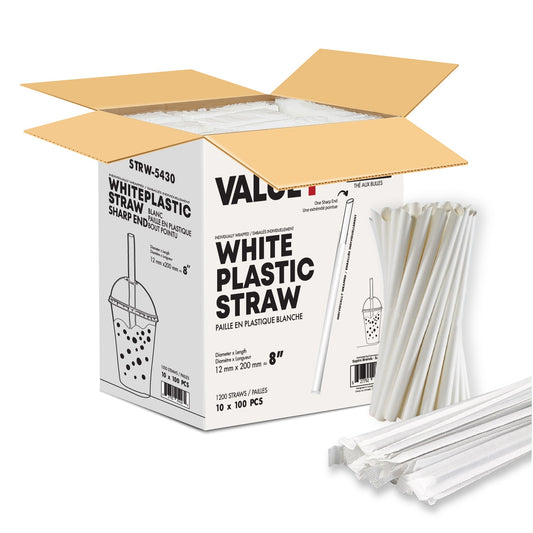8 inch white bubble tea straws individually wrapped
